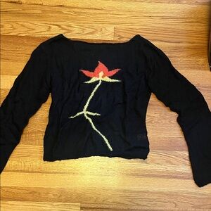 Black Sweater with Red Flower Design